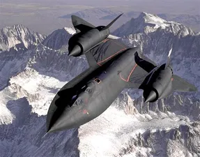 SR-71 Blackbird from above left front  in flight